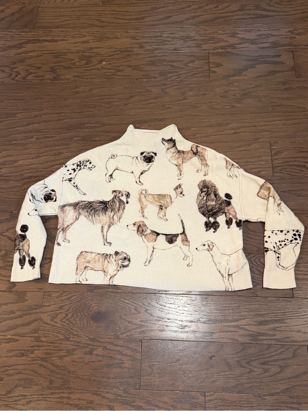 Anthropologie Alani Cashmere Mock-Neck Sweater Dogs Print Size Small - Picture 2 of 9